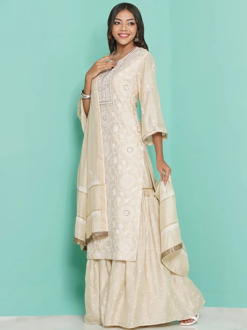 Chikankari Sequin Tunic Gharara Set